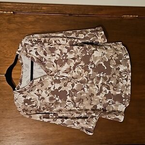 Top, 3/4 Sleeve, Tan, brown, white, Sz L
